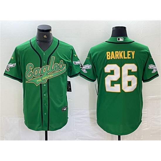 Men Philadelphia Eagles 26 Saquon Barkley Green Gold Cool Base Baseball Stitched Jersey Men Philadelphia Eagles 26 Saquon Barkley Green Gold Cool Base Baseball Stitched Jersey
