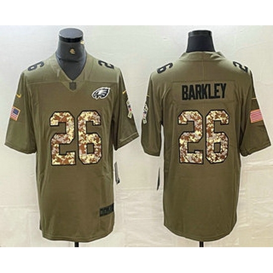 Men Philadelphia Eagles 26 Saquon Barkley Olive With Camo 2017 Salute To Service Stitched NFL Nike Limited Jersey Men Philadelphia Eagles 26 Saquon Barkley Olive With Camo 2017 Salute To Service Stitched NFL Nike Limited Jersey