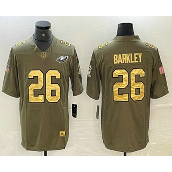 Men Philadelphia Eagles 26 Saquon Barkley Olive with Gold 2017 Salute To Service Stitched NFL Nike Limited Jersey Men Philadelphia Eagles 26 Saquon Barkley Olive with Gold 2017 Salute To Service Stitched NFL Nike Limited Jersey