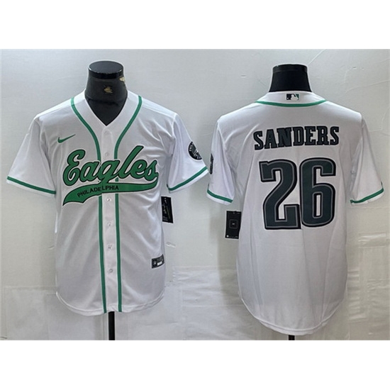 Men Philadelphia Eagles 26 Saquon Barkley White Cool Base Baseball Stitched Jersey Men Philadelphia Eagles 26 Saquon Barkley White Cool Base Baseball Stitched Jersey