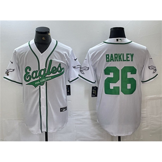 Men Philadelphia Eagles 26 Saquon Barkley White Cool Base Baseball Stitched Jerseys Men Philadelphia Eagles 26 Saquon Barkley White Cool Base Baseball Stitched Jerseys