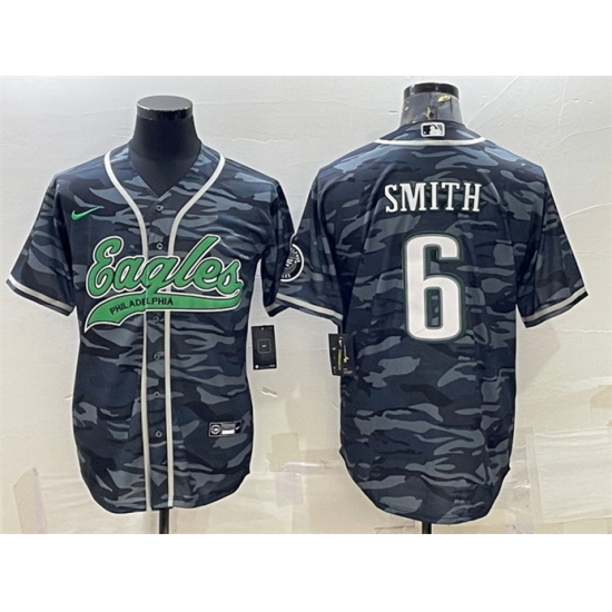 Men Philadelphia Eagles 6 DeVonta Smith Grey Camo With Patch Cool Base Stitched Baseball Jersey Men Philadelphia Eagles 6 DeVonta Smith Grey Camo With Patch Cool Base Stitched Baseball Jersey