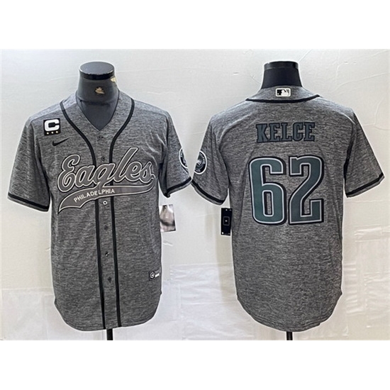 Men Philadelphia Eagles 62 Jason Kelce Gray With 3 star C Patch Cool Base Baseball Stitched Jersey Men Philadelphia Eagles 62 Jason Kelce Gray With 3 star C Patch Cool Base Baseball Stitched Jersey