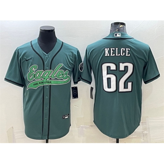 Men Philadelphia Eagles 62 Jason Kelce Green With Patch Cool Base Stitched Baseball Jersey Men Philadelphia Eagles 62 Jason Kelce Green With Patch Cool Base Stitched Baseball Jersey
