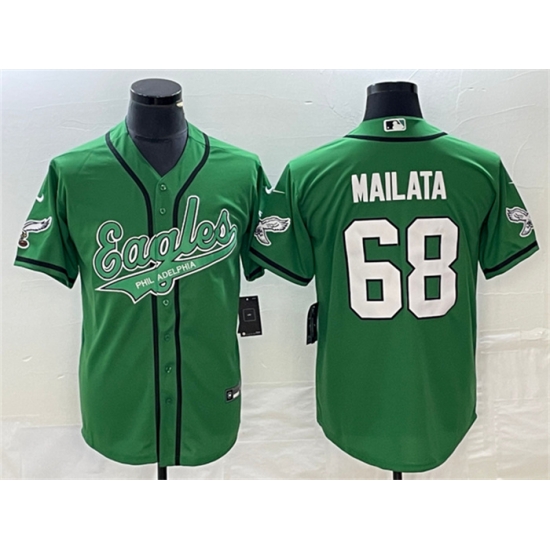 Men Philadelphia Eagles 68 Jordan Mailata Green Cool Base Stitched Baseball Jersey Men Philadelphia Eagles 68 Jordan Mailata Green Cool Base Stitched Baseball Jersey