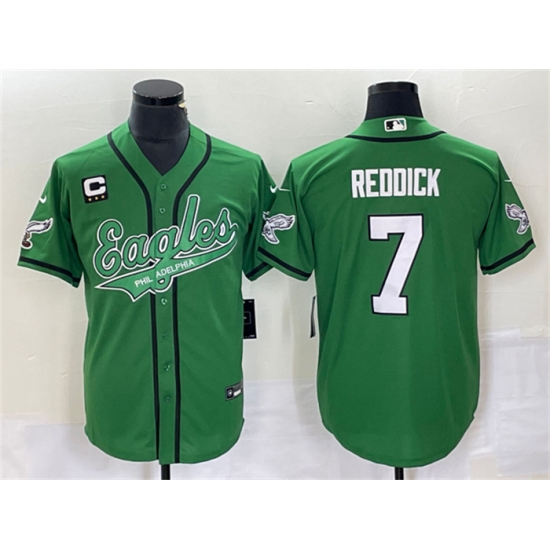 Men Philadelphia Eagles 7 Haason Reddick Green With C Patch Cool Base Stitched Baseball Jersey Men Philadelphia Eagles 7 Haason Reddick Green With C Patch Cool Base Stitched Baseball Jersey