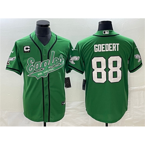Men Philadelphia Eagles 88 Dallas Goedert Green With C Patch Cool Base Stitched Baseball Jersey Men Philadelphia Eagles 88 Dallas Goedert Green With C Patch Cool Base Stitched Baseball Jersey