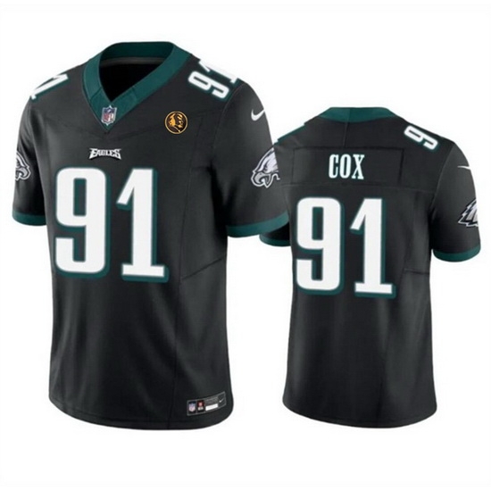 Men Philadelphia Eagles 91 Fletcher Cox Black 2023 F U S E With John Madden Patch Vapor Limited Stitched Football Jersey Men Philadelphia Eagles 91 Fletcher Cox Black 2023 F U S E With John Madden Patch Vapor Limited Stitched Football Jersey