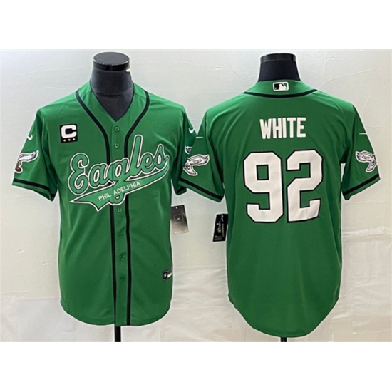 Men Philadelphia Eagles 92 Reggie White Green With C Patch Cool Base Stitched Baseball Jersey Men Philadelphia Eagles 92 Reggie White Green With C Patch Cool Base Stitched Baseball Jersey