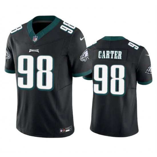 Men Philadelphia Eagles 98 Jalen Carter Black 2023 F U S E Vapor Untouchable Limited Stitched Football Jersey Men Philadelphia Eagles 98 Jalen Carter Black 2023 F U S E Vapor Untouchable Limited Stitched Football Jersey
