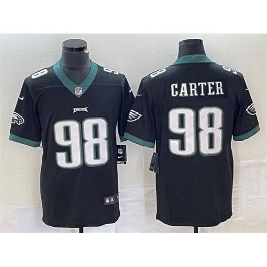 Men Philadelphia Eagles 98 Jalen Carter Black Vapor Limited Stitched Football Jersey Men Philadelphia Eagles 98 Jalen Carter Black Vapor Limited Stitched Football Jersey