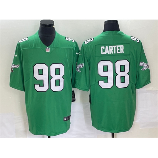Men Philadelphia Eagles 98 Jalen Carter Green Stitched Football Jersey Men Philadelphia Eagles 98 Jalen Carter Green Stitched Football Jersey