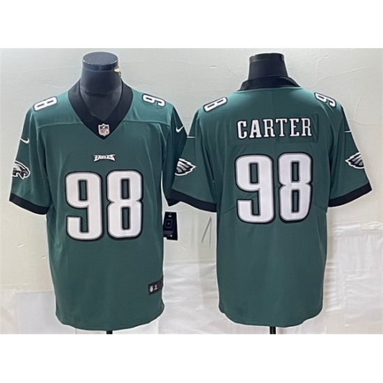 Men Philadelphia Eagles 98 Jalen Carter Green Vapor Limited Stitched Football Jersey Men Philadelphia Eagles 98 Jalen Carter Green Vapor Limited Stitched Football Jersey