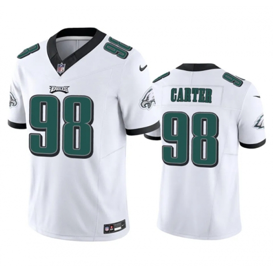 Men Philadelphia Eagles 98 Jalen Carter White 2023 F U S E Vapor Untouchable Limited Stitched Football Jersey Men Philadelphia Eagles 98 Jalen Carter White 2023 F U S E Vapor Untouchable Limited Stitched Football Jersey