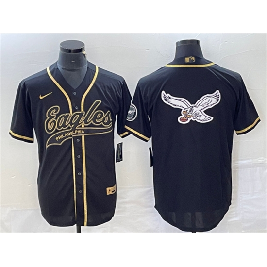 Men Philadelphia Eagles Black Gold Team Big Logo Cool Base Stitched Baseball Jersey Men Philadelphia Eagles Black Gold Team Big Logo Cool Base Stitched Baseball Jersey