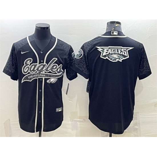 Men Philadelphia Eagles Black Reflective Team Big Logo With Patch Cool Base Stitched Baseball Jersey Men Philadelphia Eagles Black Reflective Team Big Logo With Patch Cool Base Stitched Baseball Jersey