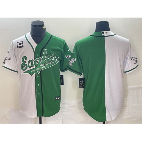 Men Philadelphia Eagles Blank Green White Split With 3 Star C Patch Cool Base Stitched Baseball Jersey Men Philadelphia Eagles Blank Green White Split With 3 Star C Patch Cool Base Stitched Baseball Jersey