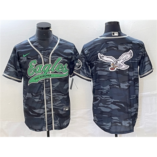 Men Philadelphia Eagles Gray Camo Team Big Logo Cool Base Stitched Baseball Jersey Men Philadelphia Eagles Gray Camo Team Big Logo Cool Base Stitched Baseball Jersey