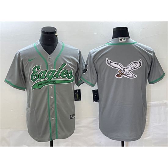 Men Philadelphia Eagles Gray Team Big Logo Cool Base Stitched Baseball Jersey Men Philadelphia Eagles Gray Team Big Logo Cool Base Stitched Baseball Jersey