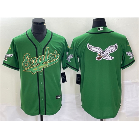 Men Philadelphia Eagles Green Gold Team Big Logo Cool Base Stitched Baseball Jersey Men Philadelphia Eagles Green Gold Team Big Logo Cool Base Stitched Baseball Jersey
