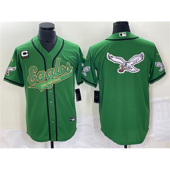 Men Philadelphia Eagles Green Gold Team Big Logo With C Patch Cool Base Stitched Baseball Jersey Men Philadelphia Eagles Green Gold Team Big Logo With C Patch Cool Base Stitched Baseball Jersey