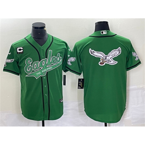 Men Philadelphia Eagles Green Team Big Logo With C Patch Cool Base Stitched Baseball Jersey Men Philadelphia Eagles Green Team Big Logo With C Patch Cool Base Stitched Baseball Jersey