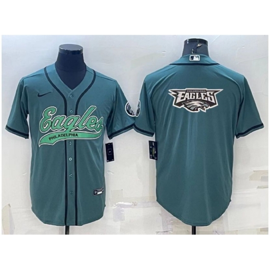 Men Philadelphia Eagles Green Team Big Logo With Patch Cool Base Stitched Baseball Jersey Men Philadelphia Eagles Green Team Big Logo With Patch Cool Base Stitched Baseball Jersey