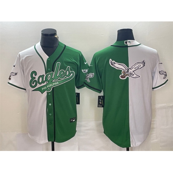 Men Philadelphia Eagles Green White Split Team Big Logo Cool Base Stitched Baseball JerseyS Men Philadelphia Eagles Green White Split Team Big Logo Cool Base Stitched Baseball JerseyS