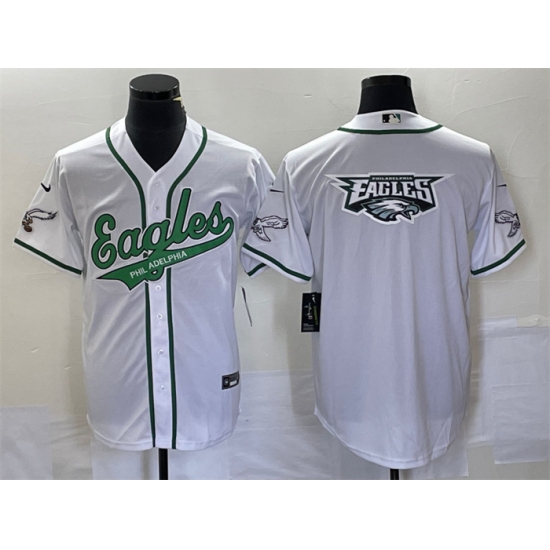 Men Philadelphia Eagles White Team Big Logo Cool Base Stitched Baseball Jersey Men Philadelphia Eagles White Team Big Logo Cool Base Stitched Baseball Jersey