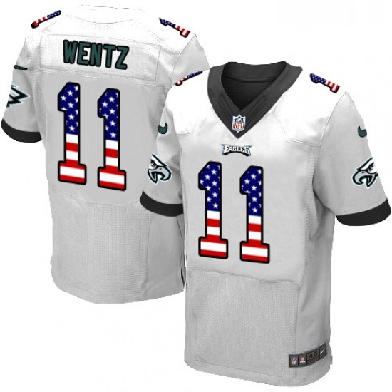Mens Nike Philadelphia Eagles 11 Carson Wentz Elite White Road USA Flag Fashion NFL Jersey Mens Nike Philadelphia Eagles 11 Carson Wentz Elite White Road USA Flag Fashion NFL Jersey
