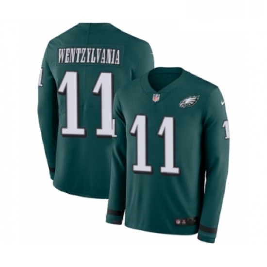 Mens Nike Philadelphia Eagles 11 Carson Wentz Limited Green Therma Long Sleeve Wentzylvania NFL Jersey Mens Nike Philadelphia Eagles 11 Carson Wentz Limited Green Therma Long Sleeve Wentzylvania NFL Jersey