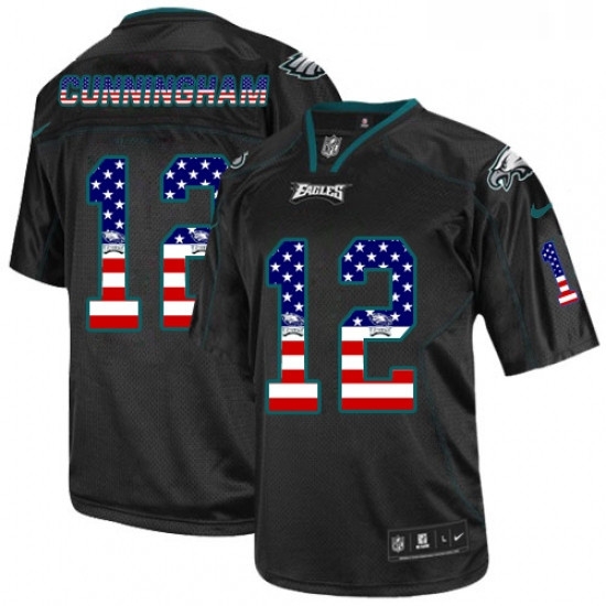Mens Nike Philadelphia Eagles 12 Randall Cunningham Elite Black USA Flag Fashion NFL Jersey Mens Nike Philadelphia Eagles 12 Randall Cunningham Elite Black USA Flag Fashion NFL Jersey