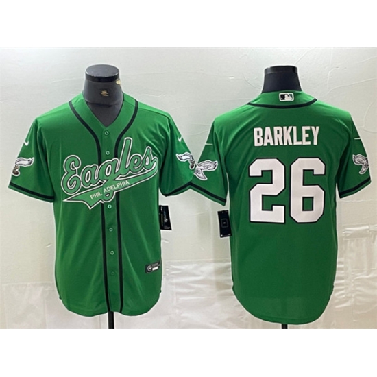 Men's Philadelphia Eagles #26 Saquon Barkley Green Cool Base Stitched Baseball Jersey Men's Philadelphia Eagles #26 Saquon Barkley Green Cool Base Stitched Baseball Jersey