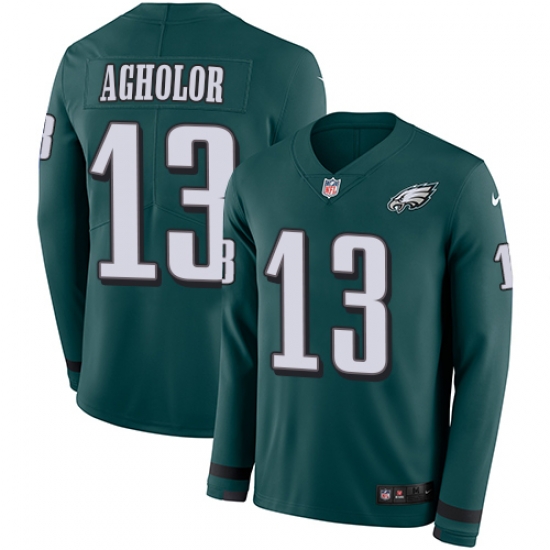 Nike Eagles #13 Nelson Agholor Midnight Green Team Color Men Stitched NFL Limited Therma Long Sleeve Jersey Nike Eagles #13 Nelson Agholor Midnight Green Team Color Men Stitched NFL Limited Therma Long Sleeve Jersey