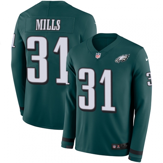 Nike Eagles #31 Jalen Mills Midnight Green Team Color Men Stitched NFL Limited Therma Long Sleeve Jersey Nike Eagles #31 Jalen Mills Midnight Green Team Color Men Stitched NFL Limited Therma Long Sleeve Jersey