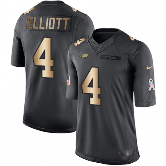 Nike Eagles #4 Jake Elliott Black Mens Stitched NFL Limited Gold Salute To Service Jersey Nike Eagles #4 Jake Elliott Black Mens Stitched NFL Limited Gold Salute To Service Jersey