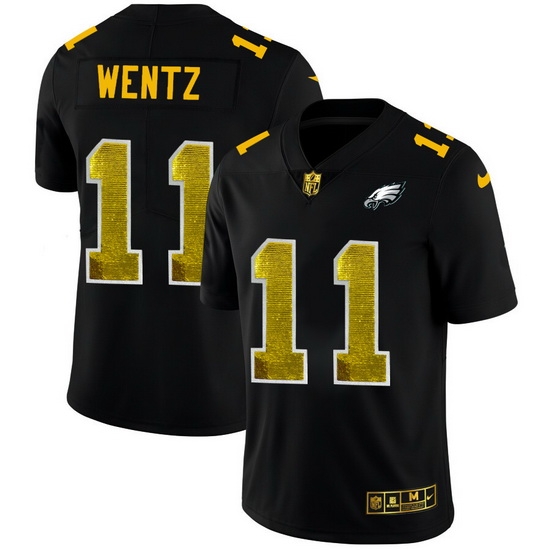 Philadelphia Eagles 11 Carson Wentz Men Black Nike Golden Sequin Vapor Limited NFL Jersey Philadelphia Eagles 11 Carson Wentz Men Black Nike Golden Sequin Vapor Limited NFL Jersey