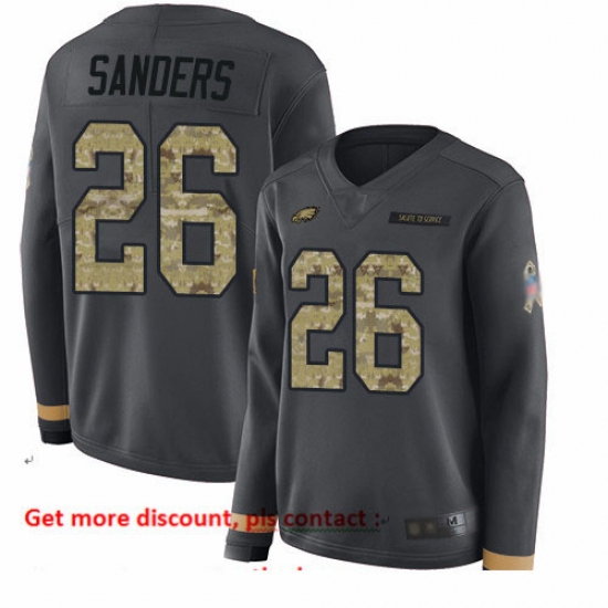 Eagles 26 Miles Sanders Anthracite Salute to Service Women Stitched Football Limited Therma Long Sleeve Jersey Eagles 26 Miles Sanders Anthracite Salute to Service Women Stitched Football Limited Therma Long Sleeve Jersey