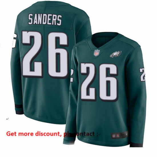Eagles 26 Miles Sanders Midnight Green Team Color Women Stitched Football Limited Therma Long Sleeve Jersey Eagles 26 Miles Sanders Midnight Green Team Color Women Stitched Football Limited Therma Long Sleeve Jersey