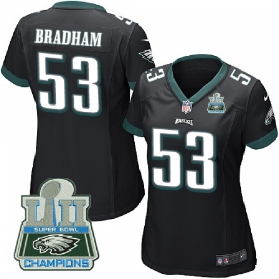 Nike Eagles #53 Nigel Bradham Black Women 2018 Super Bowl Champions Game Jersey Nike Eagles #53 Nigel Bradham Black Women 2018 Super Bowl Champions Game Jersey
