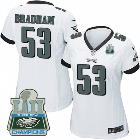 Nike Eagles #53 Nigel Bradham White Women 2018 Super Bowl Champions Game Jersey Nike Eagles #53 Nigel Bradham White Women 2018 Super Bowl Champions Game Jersey