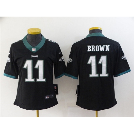 Women Philadelphia Eagles 11 A J Brown Black Vapor Stitched Football Jersey Women Philadelphia Eagles 11 A J Brown Black Vapor Stitched Football Jersey