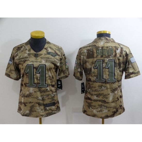 Women Philadelphia Eagles 11 A J Brown Camo Salute To Service Limited Stitched Football Jersey Women Philadelphia Eagles 11 A J Brown Camo Salute To Service Limited Stitched Football Jersey