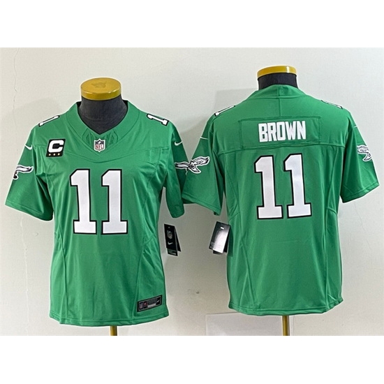 Women Philadelphia Eagles 11 A J Brown Green 2023 F U S E With C Patch Stitched Football Jersey Run Small Women Philadelphia Eagles 11 A J Brown Green 2023 F U S E With C Patch Stitched Football Jersey Run Small