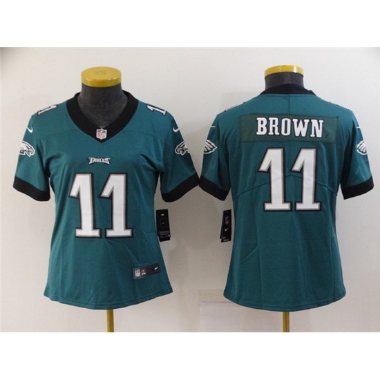 Women Philadelphia Eagles 11 A J Brown Green Vapor Stitched Football Jersey Women Philadelphia Eagles 11 A J Brown Green Vapor Stitched Football Jersey