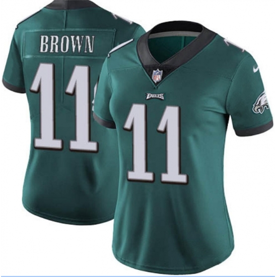 Women Philadelphia Eagles 11 A  J  Brown Green Vapor Untouchable Limited Stitched Football Jersey