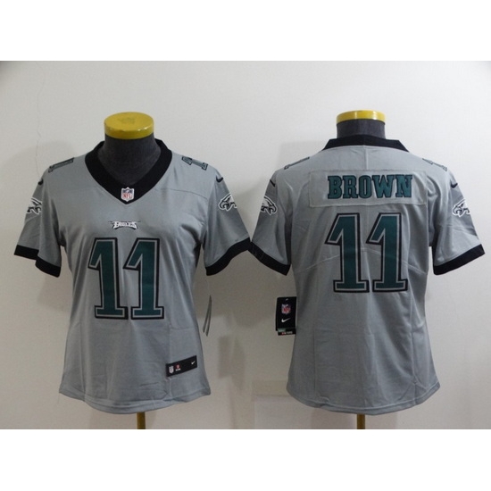Women Philadelphia Eagles 11 A J Brown Grey Vapor Untouchable Limited Stitched Football Jersey Women Philadelphia Eagles 11 A J Brown Grey Vapor Untouchable Limited Stitched Football Jersey