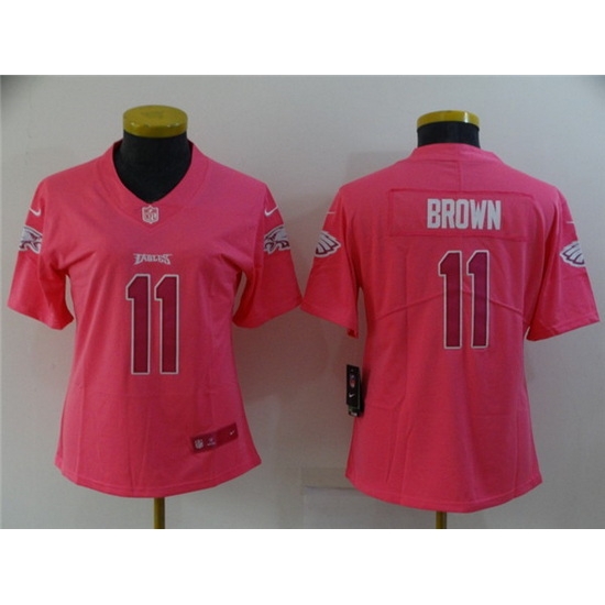 Women Philadelphia Eagles 11 A J Brown Pink Stitched Football Jersey Women Philadelphia Eagles 11 A J Brown Pink Stitched Football Jersey