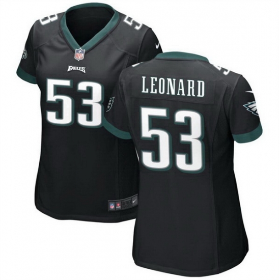 Women Philadelphia Eagles 53 Shaquille Leonard Black Stitched Football Jersey Women Philadelphia Eagles 53 Shaquille Leonard Black Stitched Football Jersey