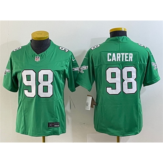 Women Philadelphia Eagles 98 Jalen Carter Green 2023 F U S E Stitched Football Jersey Run Small Women Philadelphia Eagles 98 Jalen Carter Green 2023 F U S E Stitched Football Jersey Run Small